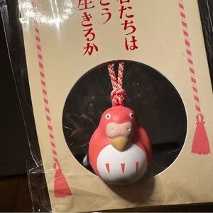 Japan Ghibli The Boy and the Heron Bell Netsuke Charm Keychain Red Parakeet Man